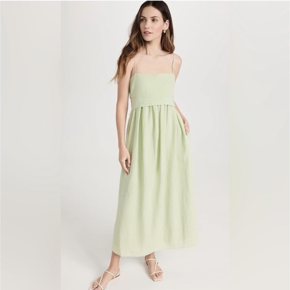 Vince Women's Medium Green Tencel Maxi Dress Adjustable Straps Empire Waist
